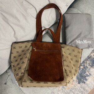 MaxMara Brown Suede & Logo Reversible Tote